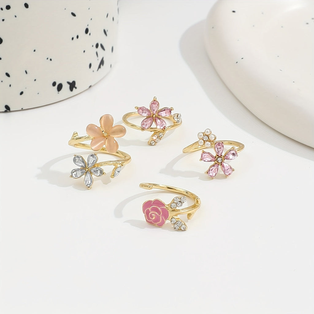 Alloy Rhinestone Pearl Ring Set