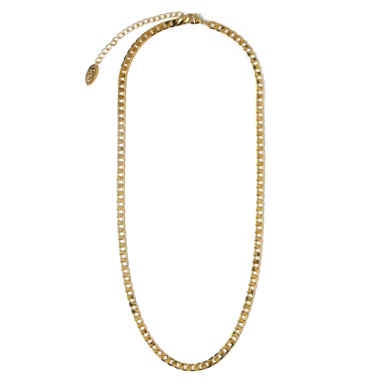 Curb Chain Necklace with Flat Links | White Gold