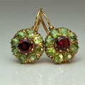 Elegant Round Green and Red Crystal Earrings