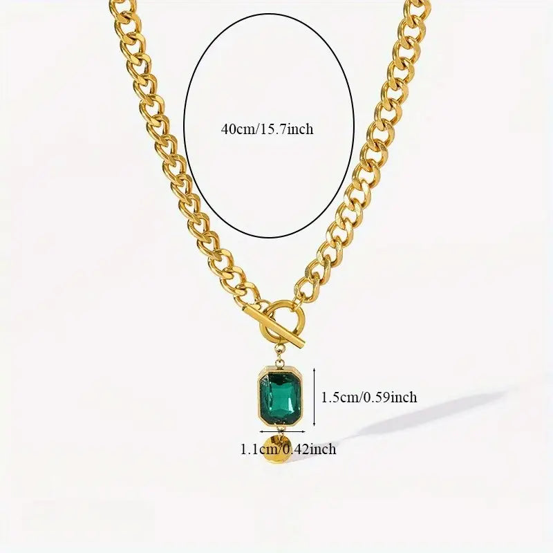 Massive Chain Necklace with Emerald Pendant | Gold
