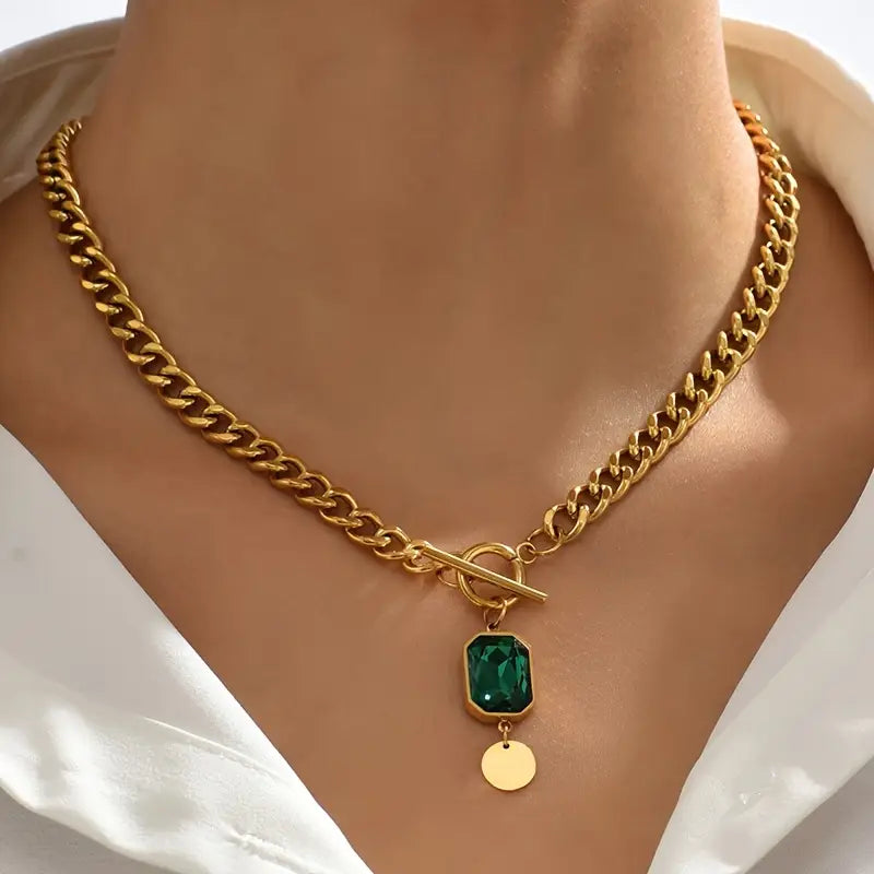 Gold Pendant Necklace with Emerald
