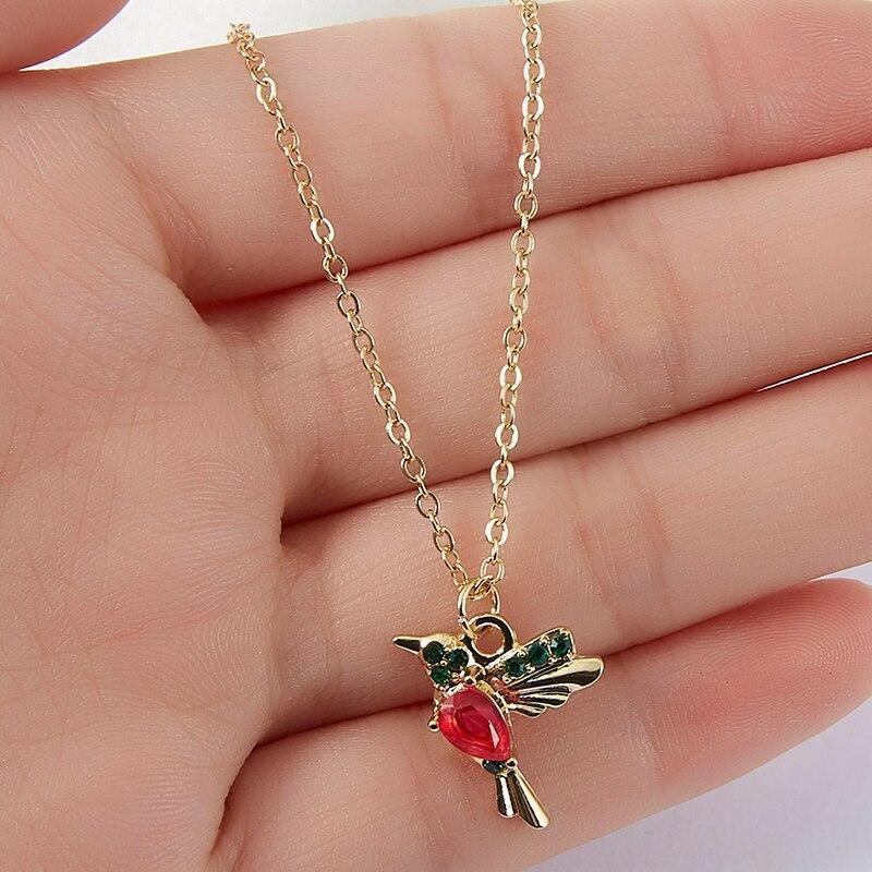 Gold Blue Crystal Hummingbird Pendant Necklace