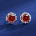 Silver Ruby Halo Stud Earrings