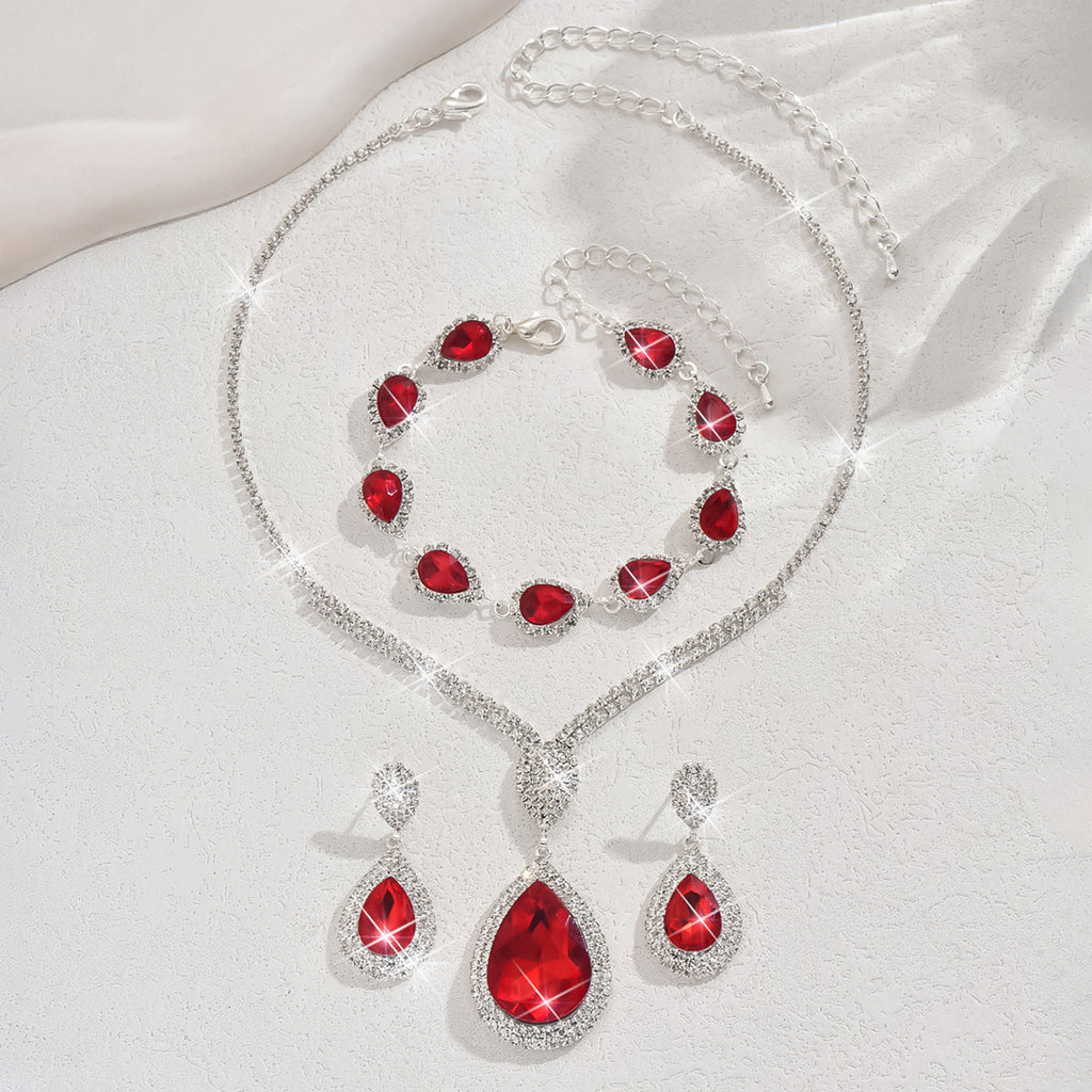 Silver Ruby Teardrop Jewelry Set