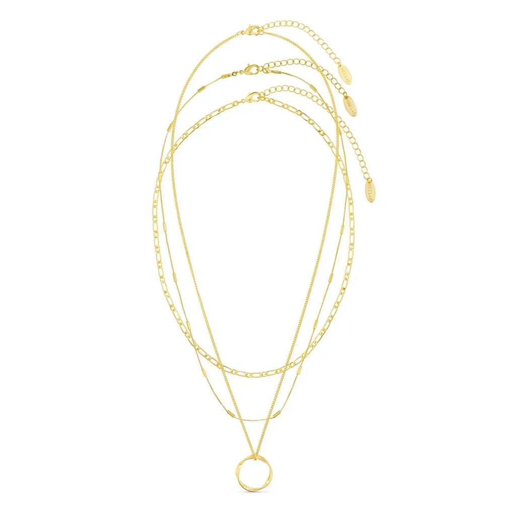 Three Row Open Circle Necklace | Gold