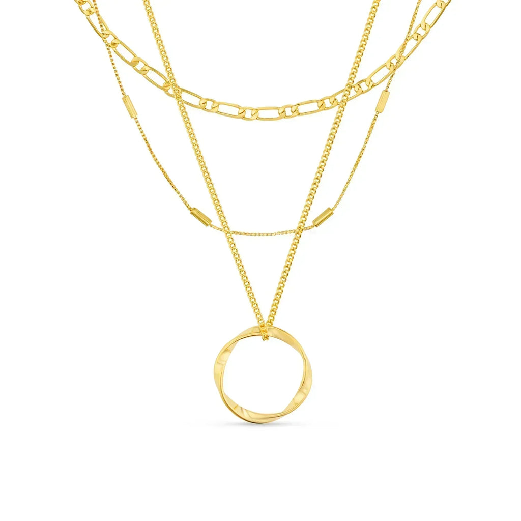 Three Row Open Circle Necklace | Gold