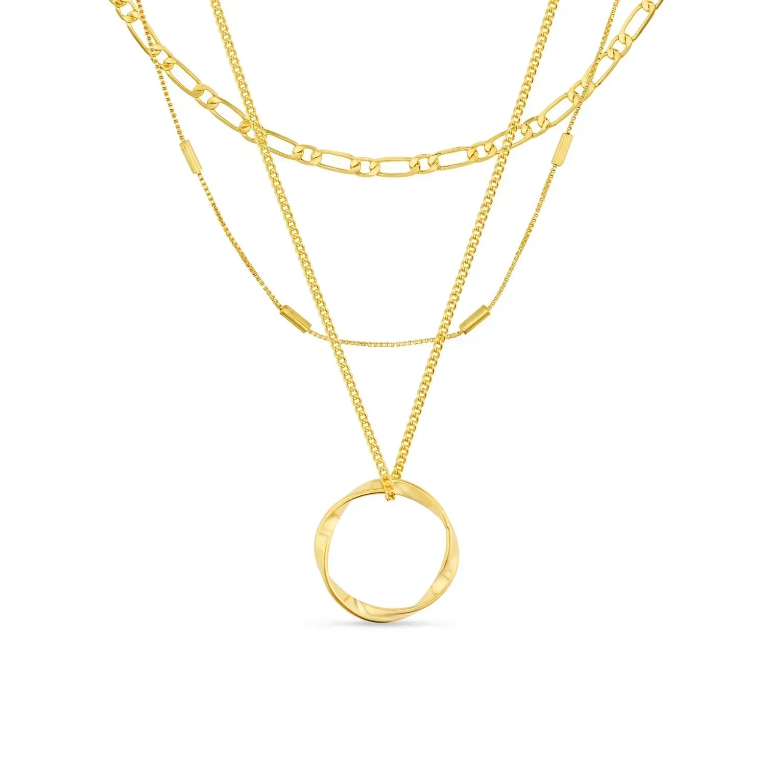 Three Row Open Circle Necklace | Gold