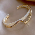 Elegant Open Bracelet Made of White Enamel and Gold