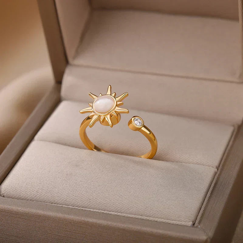 Vintage Stainless Steel Rotating Sun Opal Ring