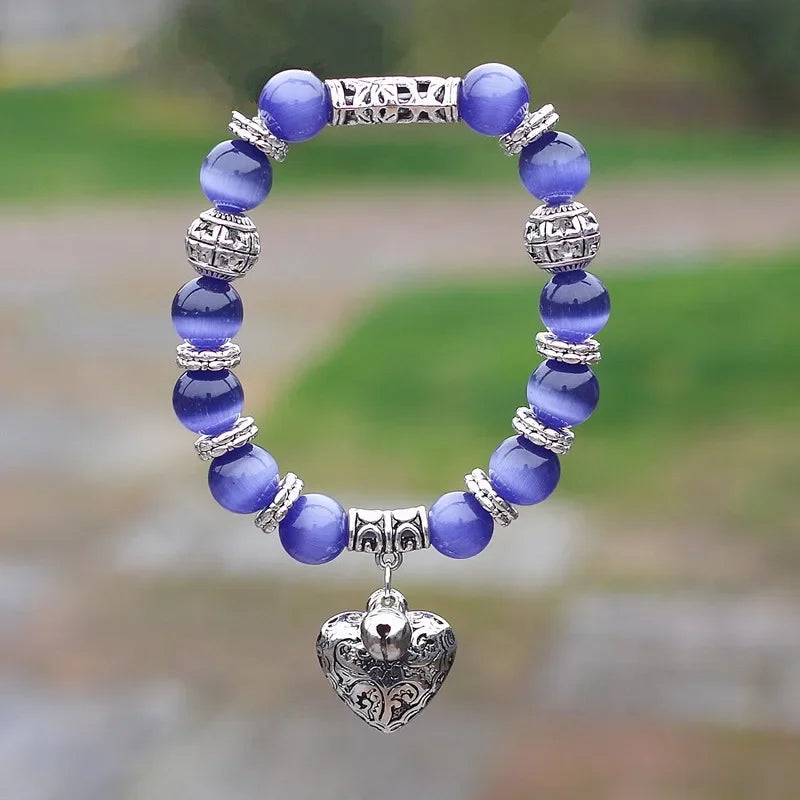 Opal Beaded Bracelet with Heart Charm