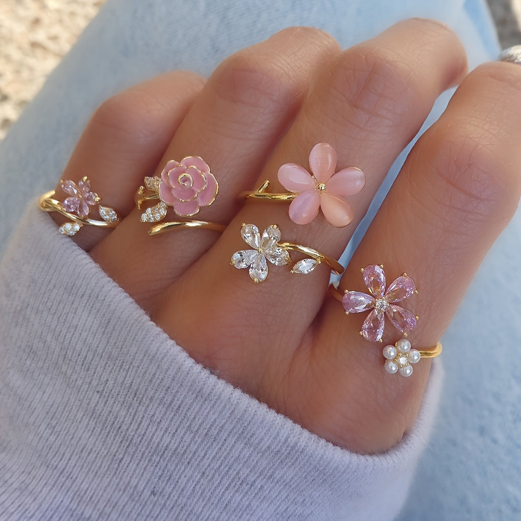 Alloy Rhinestone Pearl Ring Set