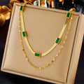 Sorella Double Row Necklace with Gem | Gold