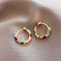 Elegant Earrings with Multicolored Enamel in Gold