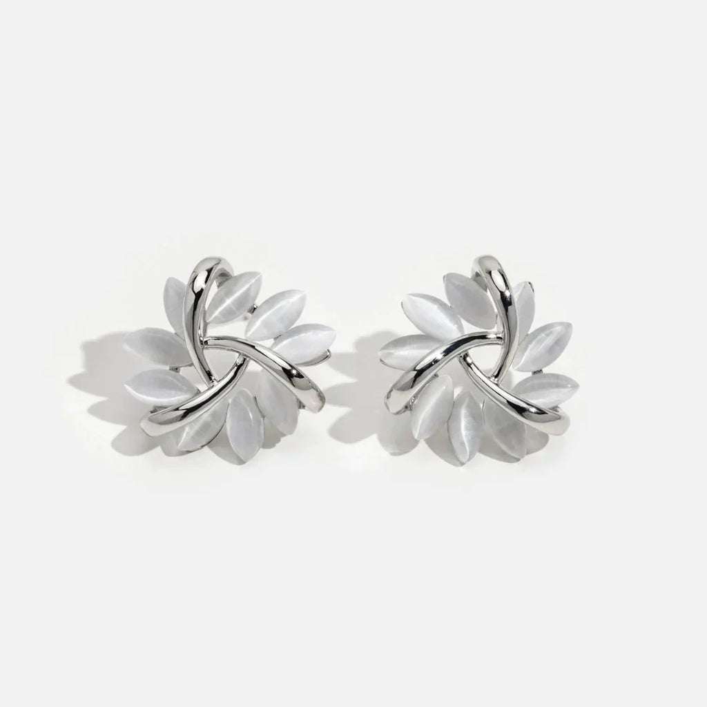 Elegant and Exquisite Circular Opal Flower Stud Earrings in Gold