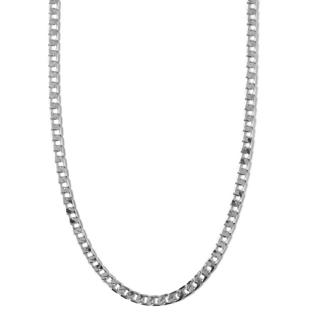 Curb Chain Necklace with Flat Links | White Gold