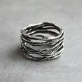 Minimalist Multi-Layered Silver Ring in Vintage Style